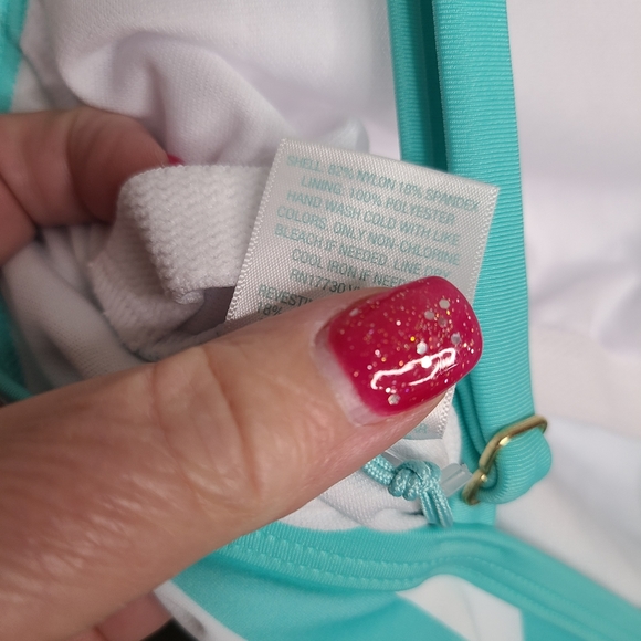 Kona Sol Aqua White Striped One Piece Swimsuit NWT Ladies Size Medium 8/10 - Picture 12 of 15